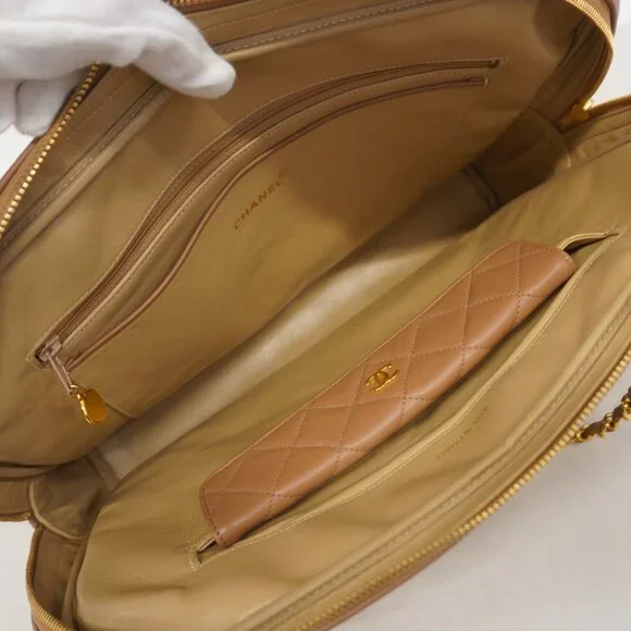 Authentic Chanel NEW quilted camel leather brown lambskin tote with wallet LWILL - Picture 10 of 12